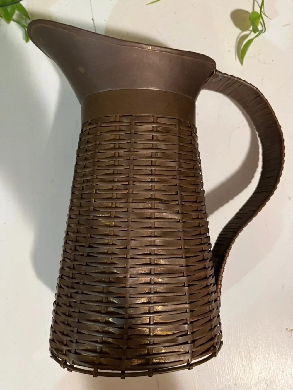 MCM COPPER Solid Pitcher Woven - VINTAGE - 9” Tall x 9” Wide Makes A Nice Vase